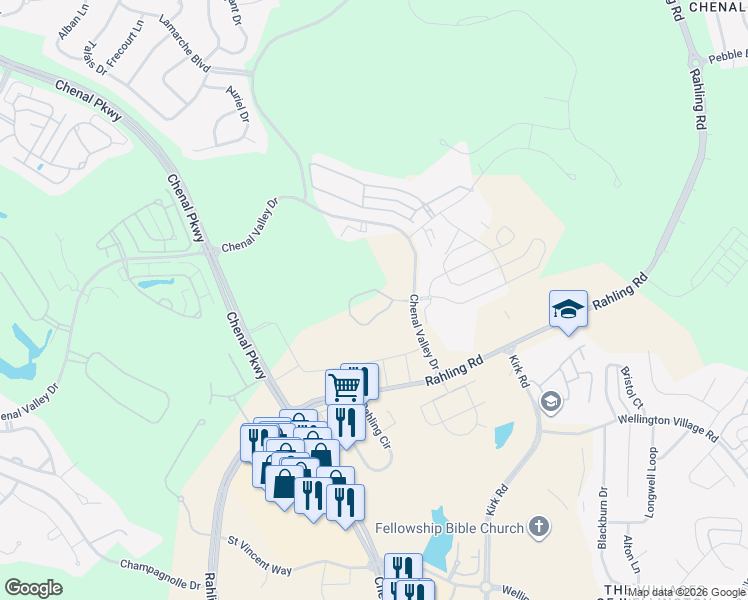 map of restaurants, bars, coffee shops, grocery stores, and more near 16401 Chenal Valley Drive in Little Rock