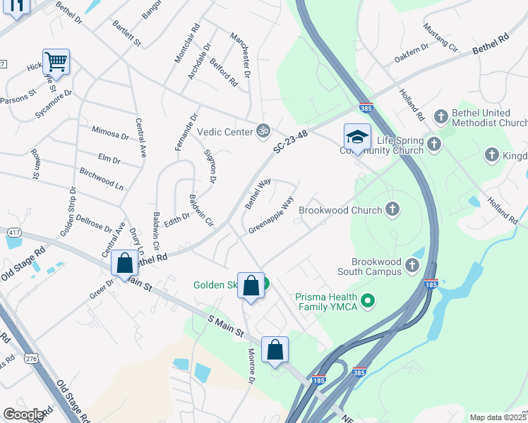 map of restaurants, bars, coffee shops, grocery stores, and more near 4 Oliver Court in Simpsonville
