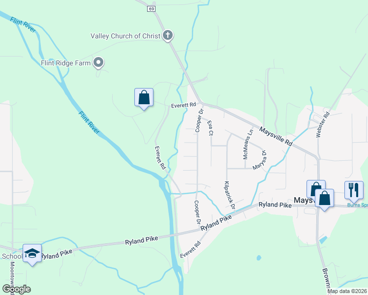 map of restaurants, bars, coffee shops, grocery stores, and more near 107 Cameo Court in Huntsville