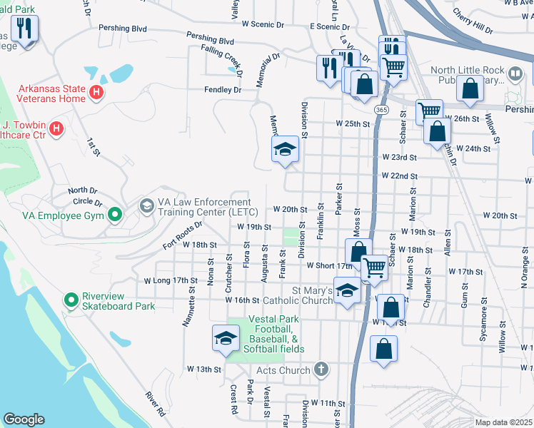 map of restaurants, bars, coffee shops, grocery stores, and more near 1617 West 20th Street in North Little Rock