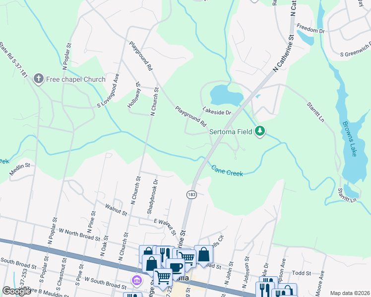 map of restaurants, bars, coffee shops, grocery stores, and more near 54 Abbott Lane in Walhalla