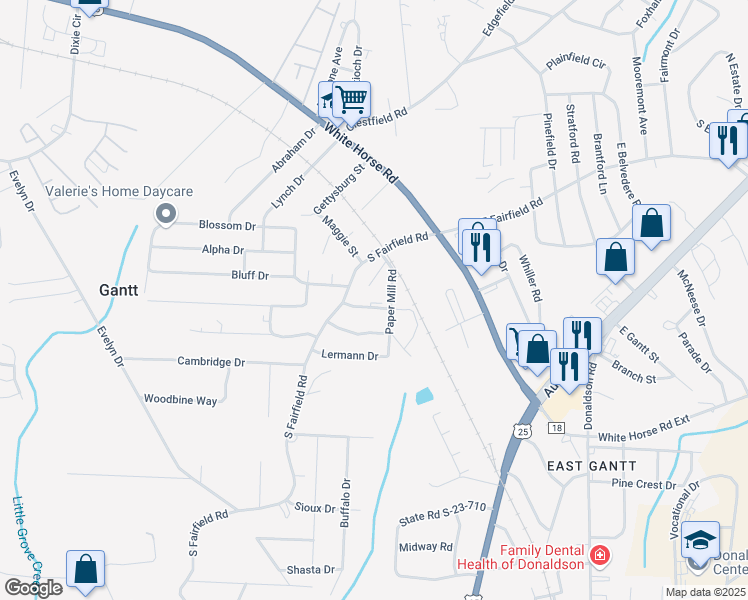 map of restaurants, bars, coffee shops, grocery stores, and more near 9 Lanford Drive in Greenville