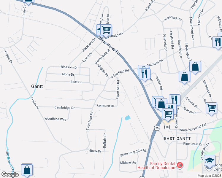 map of restaurants, bars, coffee shops, grocery stores, and more near 5 Paper Mill Road in Greenville