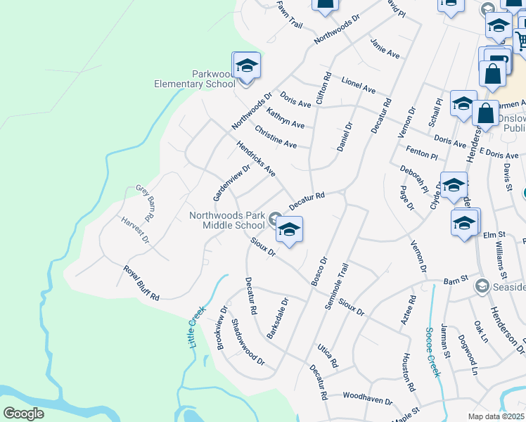 map of restaurants, bars, coffee shops, grocery stores, and more near 808 Edgewood Drive in Jacksonville