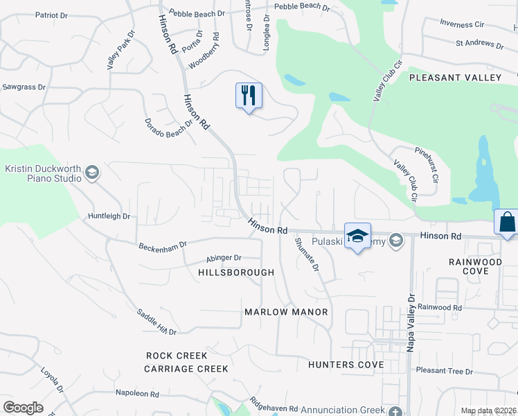 map of restaurants, bars, coffee shops, grocery stores, and more near 9 Carmel Valley Lane in Little Rock
