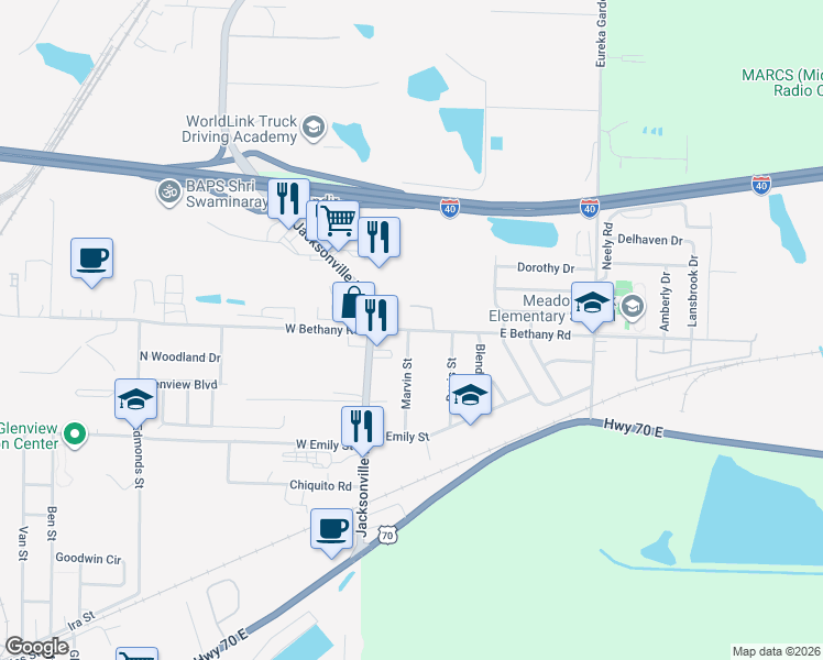 map of restaurants, bars, coffee shops, grocery stores, and more near 207 East Bethany Road in North Little Rock