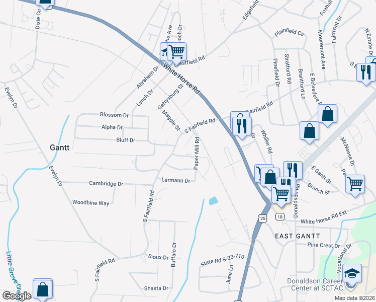 map of restaurants, bars, coffee shops, grocery stores, and more near 5 Paper Mill Road in Greenville