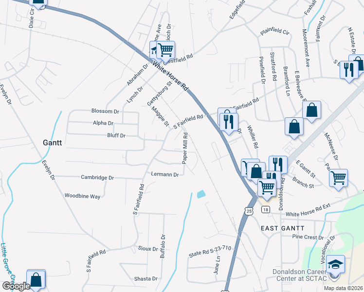 map of restaurants, bars, coffee shops, grocery stores, and more near 5 Paper Mill Road in Greenville