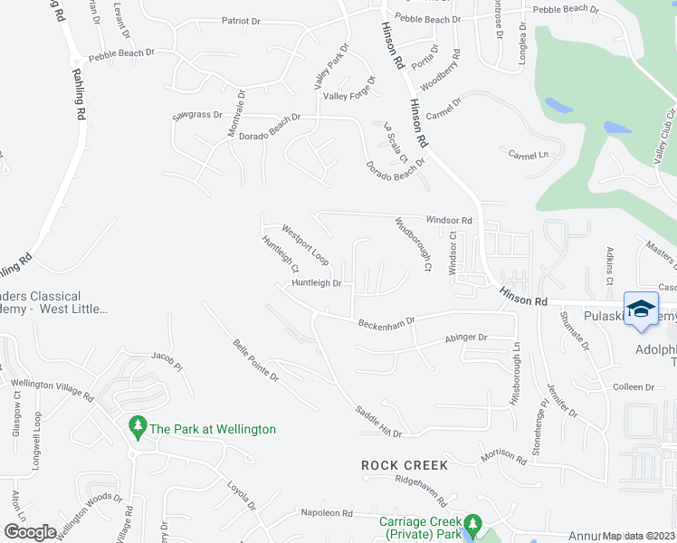 map of restaurants, bars, coffee shops, grocery stores, and more near 2105 Westport Loop in Little Rock