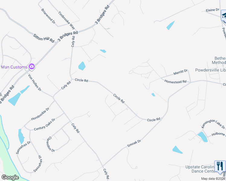map of restaurants, bars, coffee shops, grocery stores, and more near 1209 Circle Road in Easley