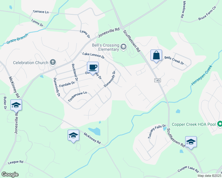 map of restaurants, bars, coffee shops, grocery stores, and more near 303 Oak Valley Drive in Simpsonville