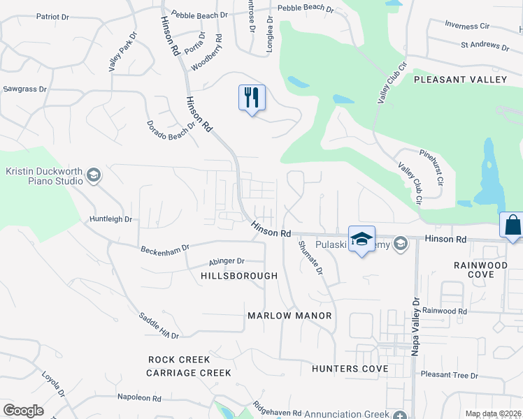 map of restaurants, bars, coffee shops, grocery stores, and more near 9 Carmel Valley Lane in Little Rock