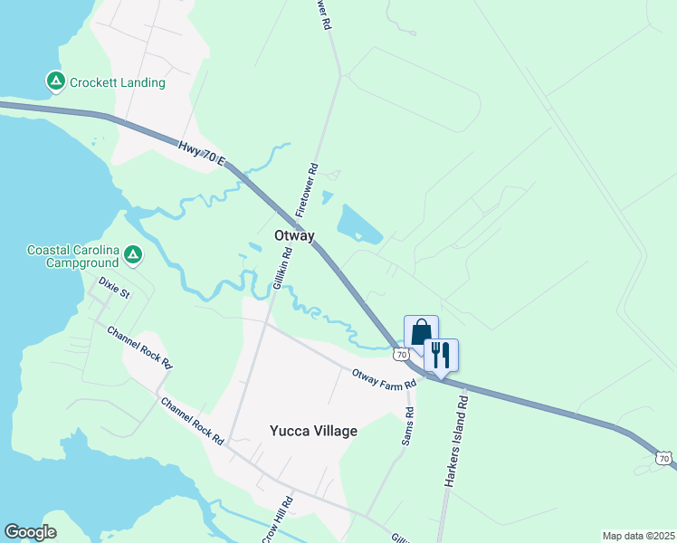map of restaurants, bars, coffee shops, grocery stores, and more near 530 U.S. 70 in Beaufort
