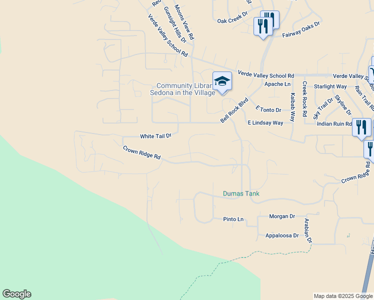 map of restaurants, bars, coffee shops, grocery stores, and more near 15 West Bighorn Court in Sedona