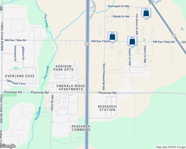 map of restaurants, bars, coffee shops, grocery stores, and more near 5848 Research Park Boulevard Northwest in Huntsville