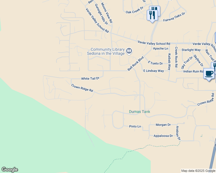 map of restaurants, bars, coffee shops, grocery stores, and more near 15 West Bighorn Court in Sedona