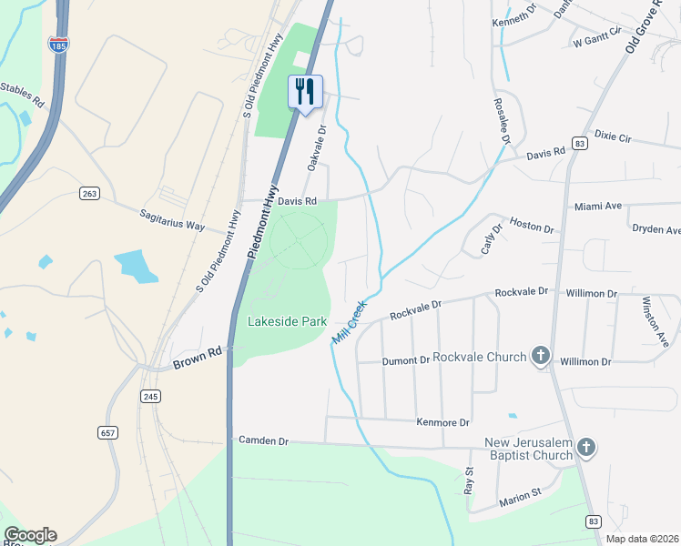 map of restaurants, bars, coffee shops, grocery stores, and more near 585 Davis Rd in Piedmont