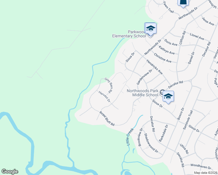 map of restaurants, bars, coffee shops, grocery stores, and more near 103 Grey Barn Road in Jacksonville
