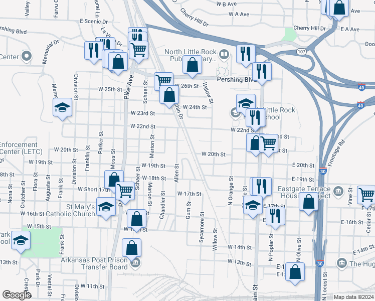 map of restaurants, bars, coffee shops, grocery stores, and more near 2008 Percy Machin Drive in North Little Rock