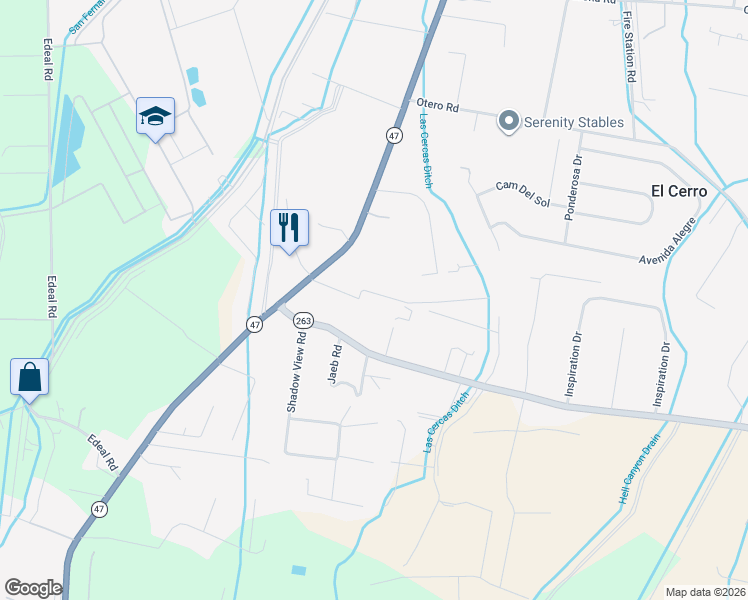 map of restaurants, bars, coffee shops, grocery stores, and more near 12 Elias Road in Los Lunas