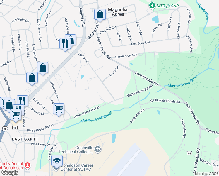 map of restaurants, bars, coffee shops, grocery stores, and more near 26 Hicks Road in Greenville