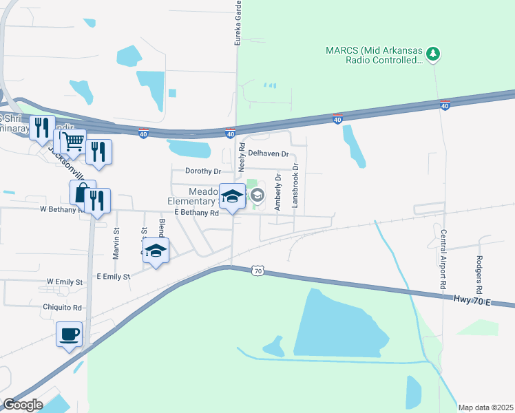 map of restaurants, bars, coffee shops, grocery stores, and more near 801 East Bethany Road in North Little Rock