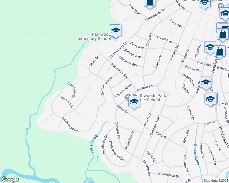 map of restaurants, bars, coffee shops, grocery stores, and more near 1006 Sioux Drive in Jacksonville