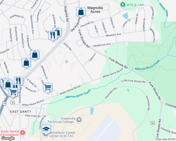 map of restaurants, bars, coffee shops, grocery stores, and more near 26 Hicks Road in Greenville