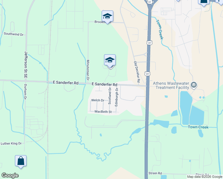 map of restaurants, bars, coffee shops, grocery stores, and more near 103 Scotland Drive in Athens