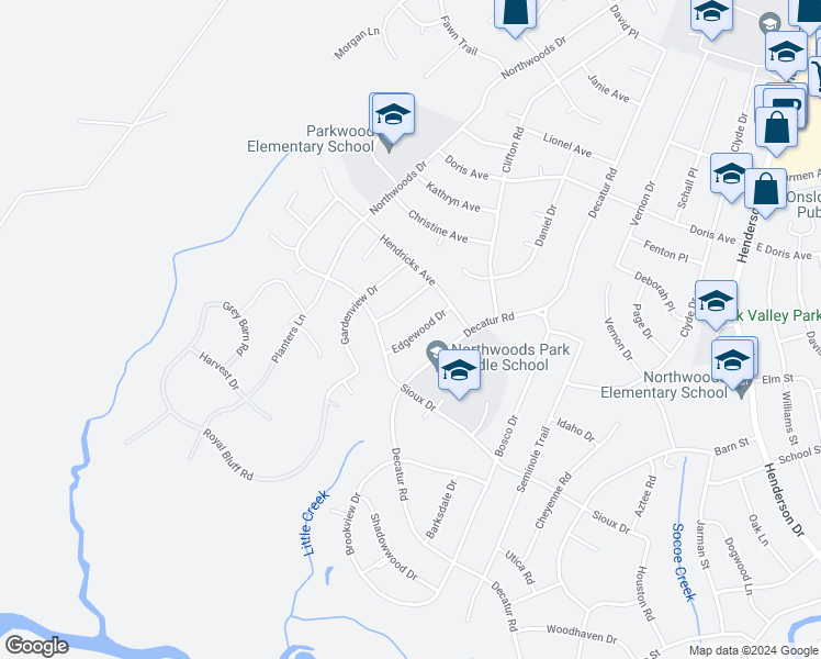 map of restaurants, bars, coffee shops, grocery stores, and more near 807 Edgewood Drive in Jacksonville