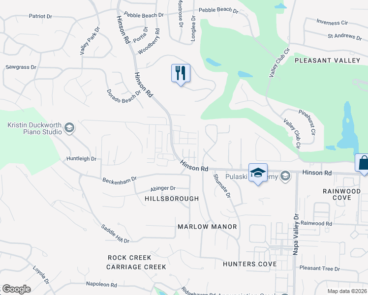 map of restaurants, bars, coffee shops, grocery stores, and more near 9 Carmel Valley Ln in Little Rock