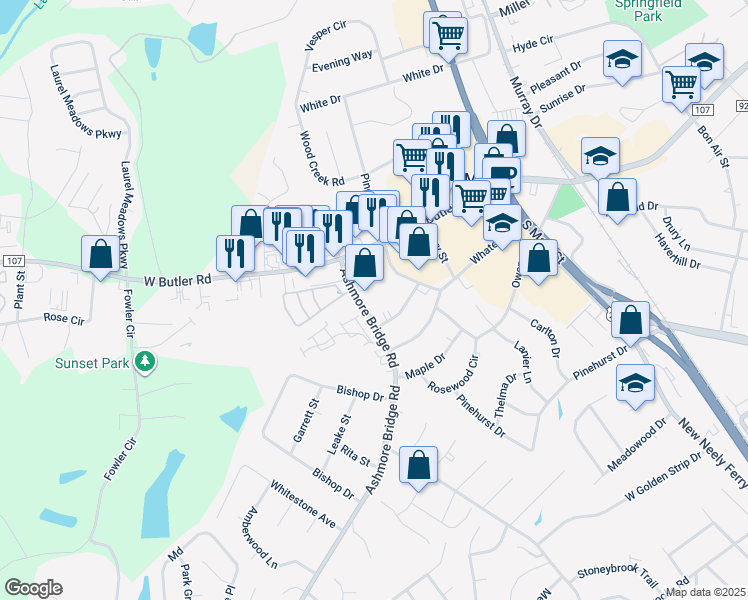 map of restaurants, bars, coffee shops, grocery stores, and more near 113 Ashmore Bridge Road in Mauldin