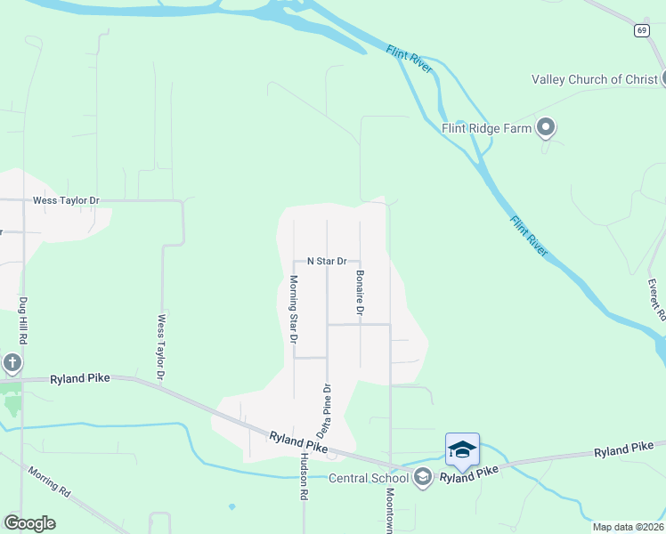 map of restaurants, bars, coffee shops, grocery stores, and more near 104 North Star Drive in Huntsville