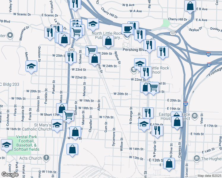 map of restaurants, bars, coffee shops, grocery stores, and more near 2008 Percy Machin Drive in North Little Rock