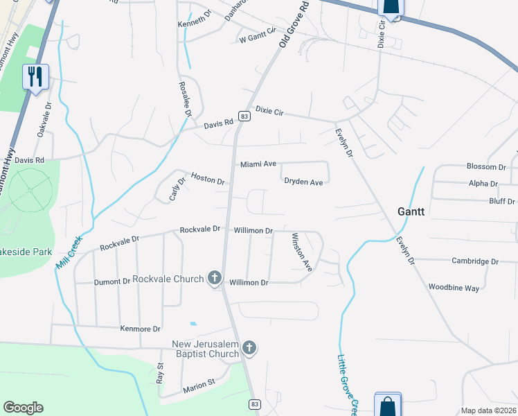 map of restaurants, bars, coffee shops, grocery stores, and more near 15 Willimon Drive in Piedmont