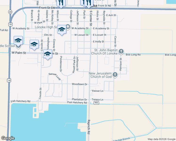 map of restaurants, bars, coffee shops, grocery stores, and more near 104 Hamburg St in Lonoke