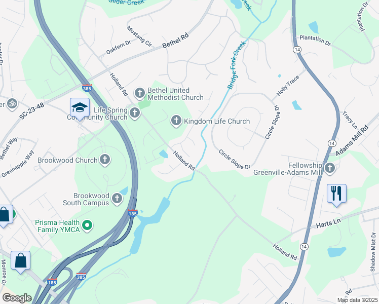 map of restaurants, bars, coffee shops, grocery stores, and more near 608 Chaulk Hill Court in Simpsonville