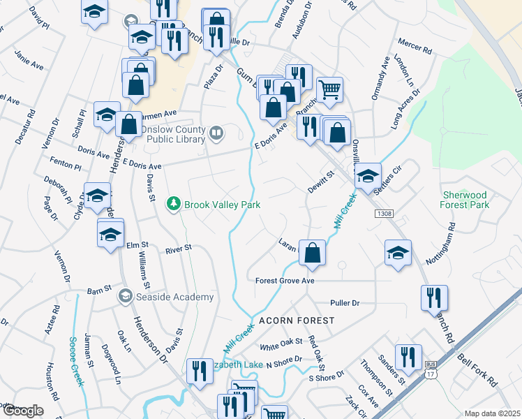 map of restaurants, bars, coffee shops, grocery stores, and more near 112 Laran Road in Jacksonville