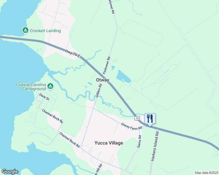 map of restaurants, bars, coffee shops, grocery stores, and more near 530 U.S. 70 in Beaufort