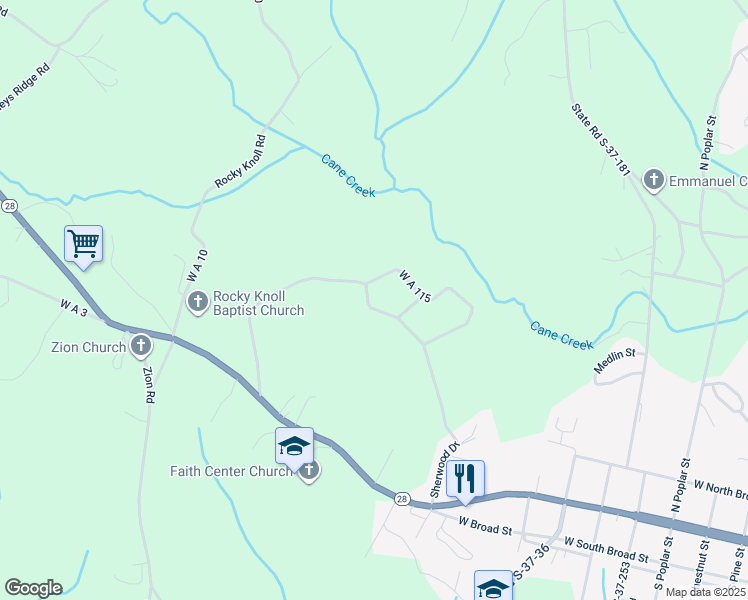 map of restaurants, bars, coffee shops, grocery stores, and more near 512 Sherwood Drive in Walhalla