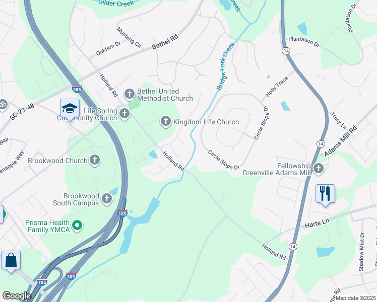map of restaurants, bars, coffee shops, grocery stores, and more near 608 Chaulk Hill Court in Simpsonville