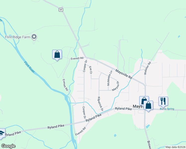 map of restaurants, bars, coffee shops, grocery stores, and more near 114 Eva Court in Huntsville