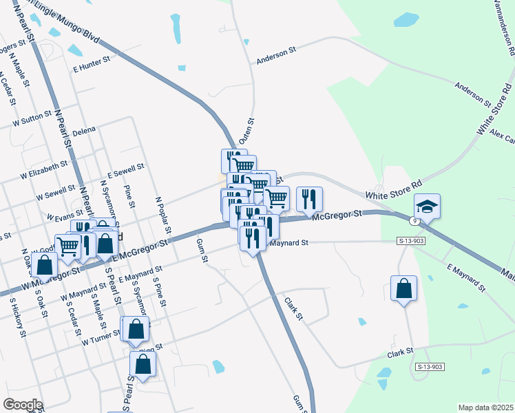 map of restaurants, bars, coffee shops, grocery stores, and more near 709 East McGregor Street in Pageland