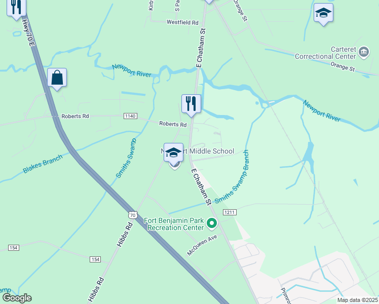 map of restaurants, bars, coffee shops, grocery stores, and more near 431 East Chatham Street in Newport