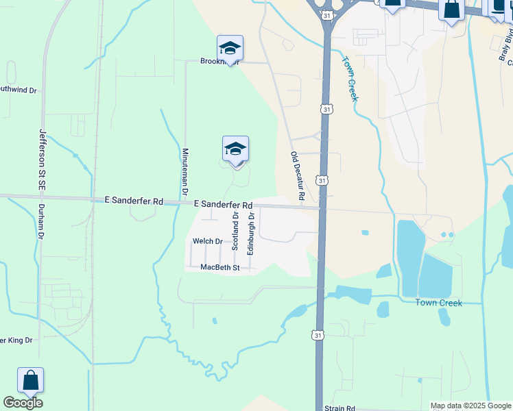 map of restaurants, bars, coffee shops, grocery stores, and more near 505 East Sanderfer Road in Athens