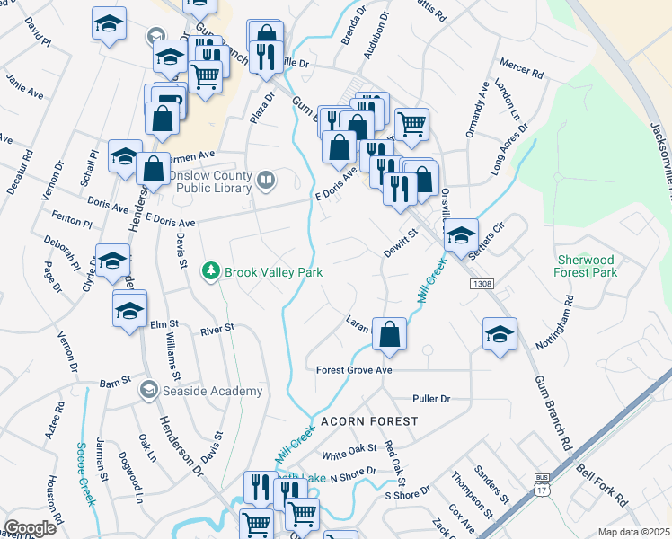 map of restaurants, bars, coffee shops, grocery stores, and more near 112 Laran Road in Jacksonville