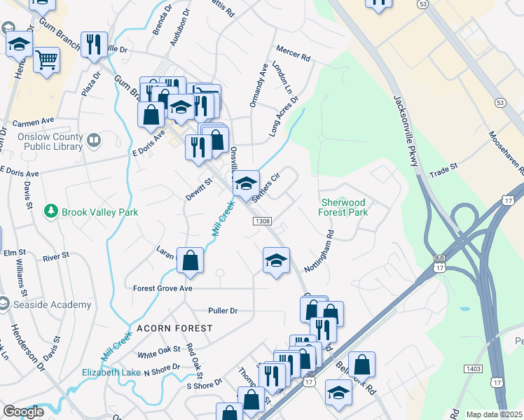 map of restaurants, bars, coffee shops, grocery stores, and more near 2 Azalea Gardens Apartments in Jacksonville