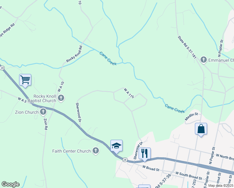 map of restaurants, bars, coffee shops, grocery stores, and more near 512 Sherwood Drive in Walhalla
