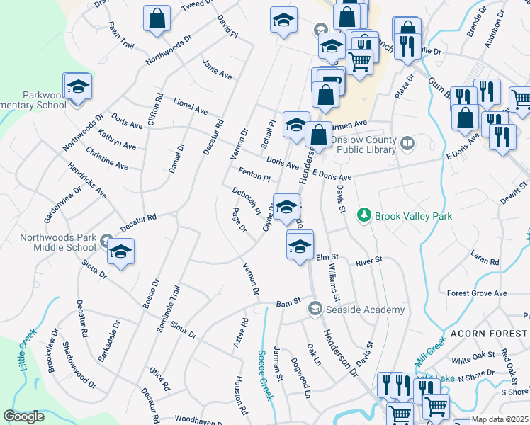 map of restaurants, bars, coffee shops, grocery stores, and more near 200 Deborah Place in Jacksonville