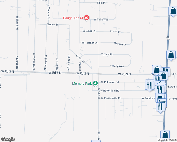 map of restaurants, bars, coffee shops, grocery stores, and more near 973-1023 West Road 3 N in Chino Valley